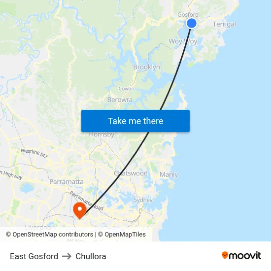 East Gosford to Chullora map