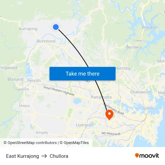 East Kurrajong to Chullora map