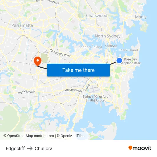 Edgecliff to Chullora map