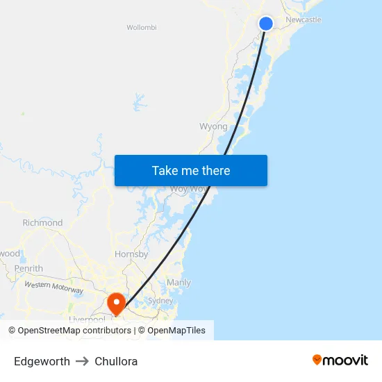 Edgeworth to Chullora map