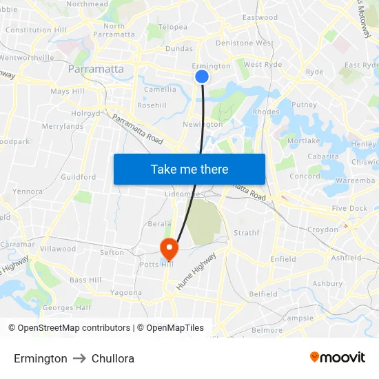 Ermington to Chullora map