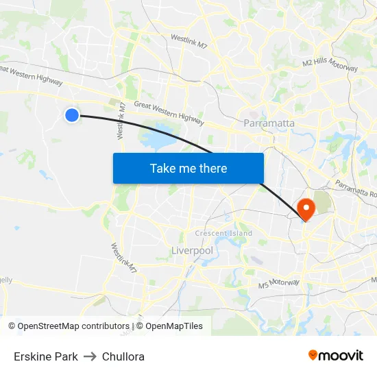 Erskine Park to Chullora map
