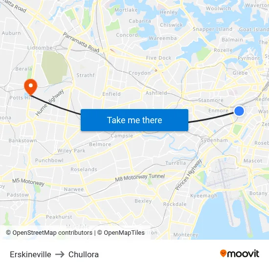 Erskineville to Chullora map