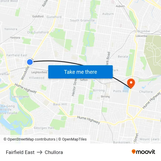 Fairfield East to Chullora map