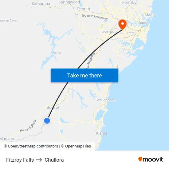 Fitzroy Falls to Chullora map