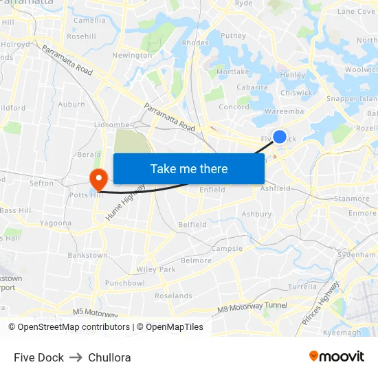 Five Dock to Chullora map