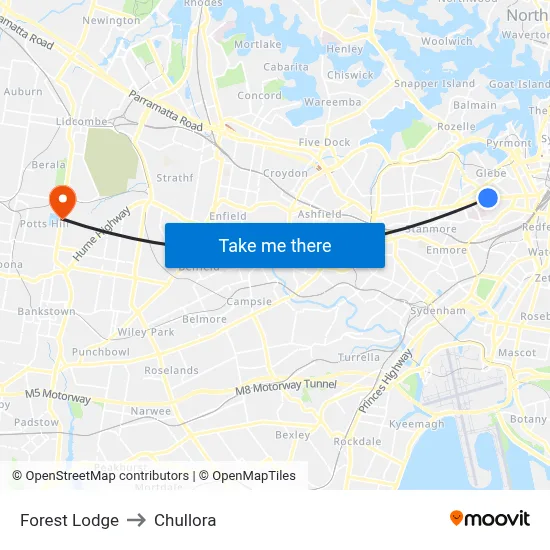 Forest Lodge to Chullora map