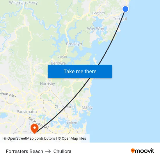 Forresters Beach to Chullora map