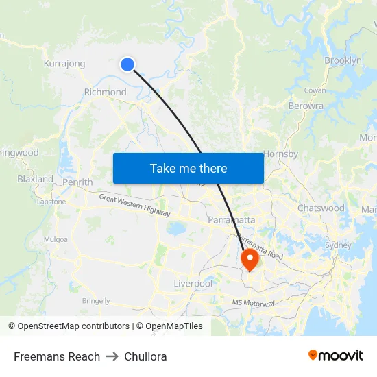 Freemans Reach to Chullora map