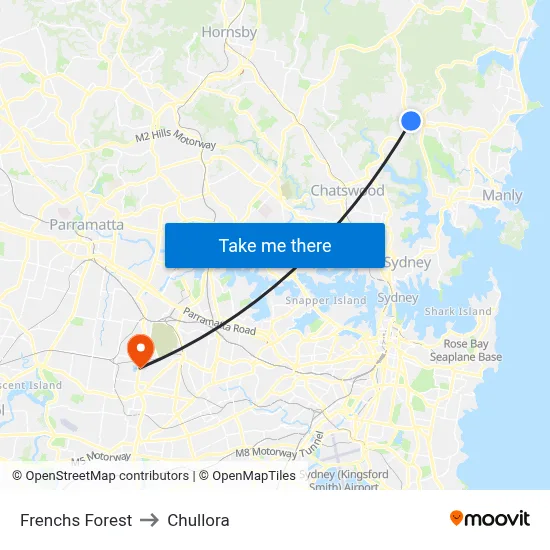 Frenchs Forest to Chullora map