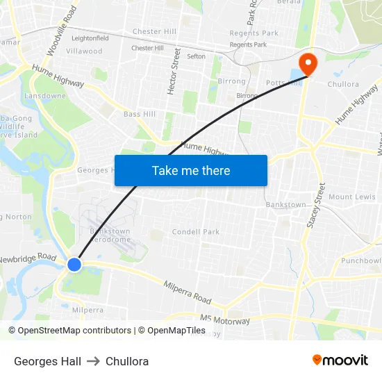 Georges Hall to Chullora map