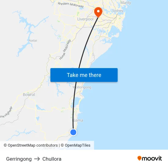 Gerringong to Chullora map