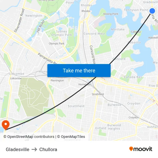 Gladesville to Chullora map