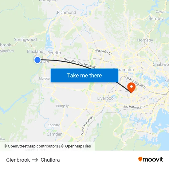 Glenbrook to Chullora map