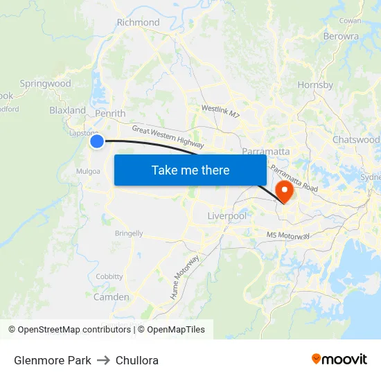 Glenmore Park to Chullora map