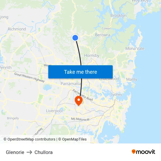 Glenorie to Chullora map