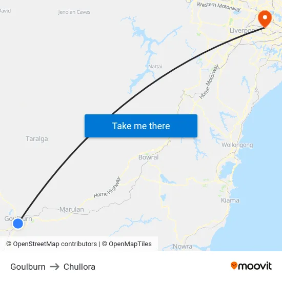 Goulburn to Chullora map
