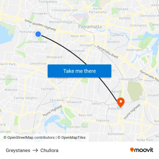 Greystanes to Chullora map