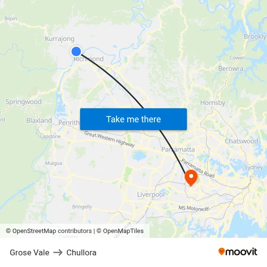 Grose Vale to Chullora map