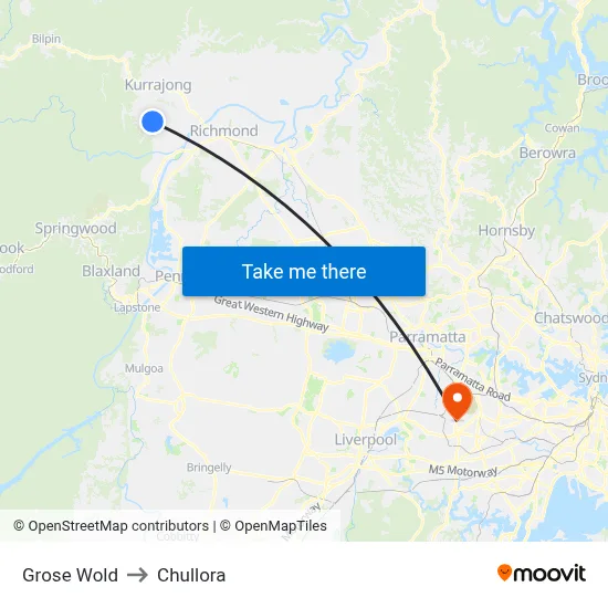 Grose Wold to Chullora map