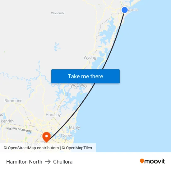 Hamilton North to Chullora map