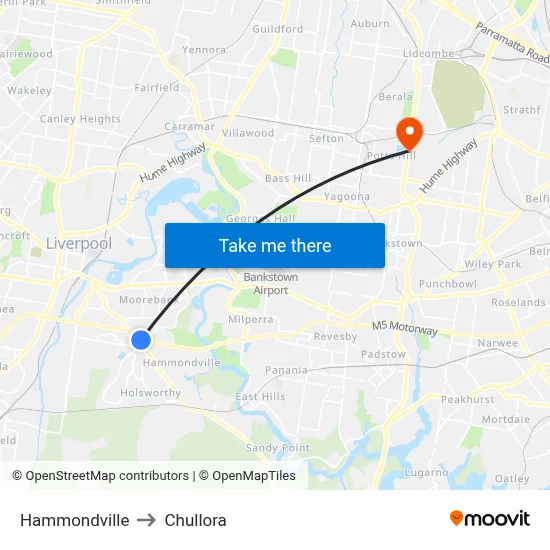 Hammondville to Chullora map