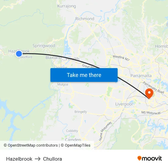 Hazelbrook to Chullora map
