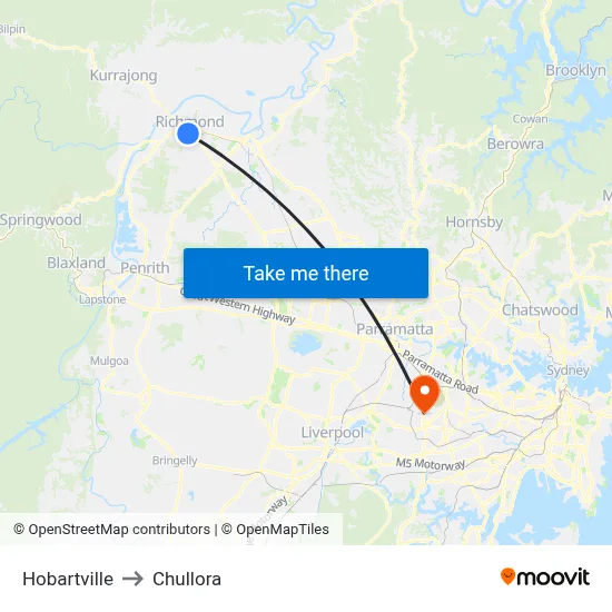 Hobartville to Chullora map