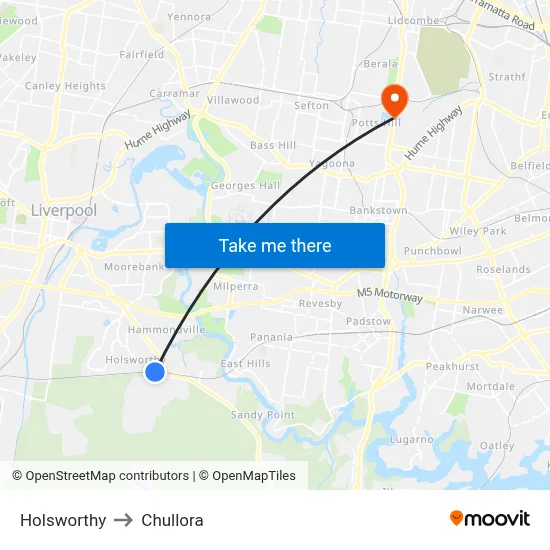 Holsworthy to Chullora map