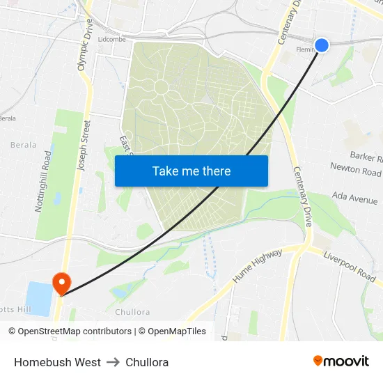 Homebush West to Chullora map