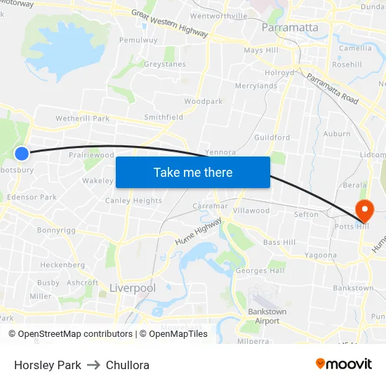 Horsley Park to Chullora map