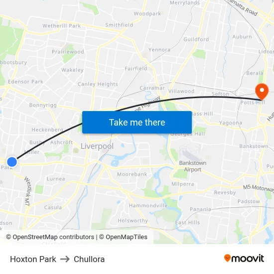 Hoxton Park to Chullora map