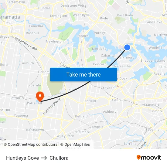 Huntleys Cove to Chullora map