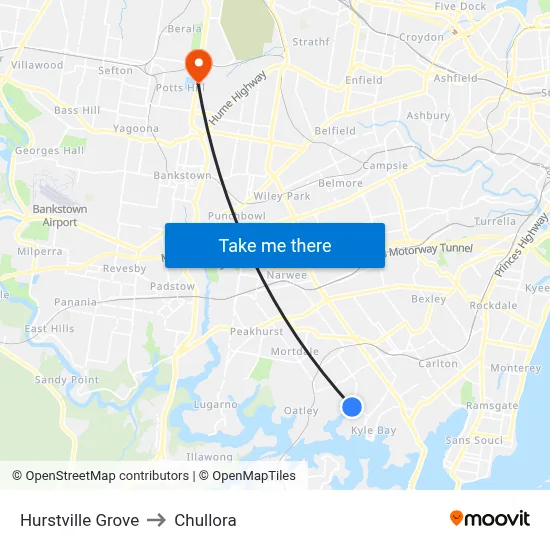 Hurstville Grove to Chullora map