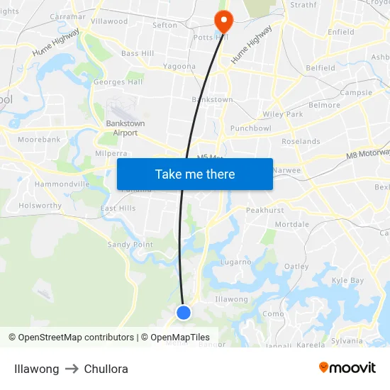 Illawong to Chullora map