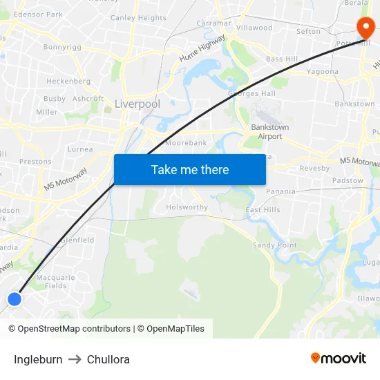 Ingleburn to Chullora map