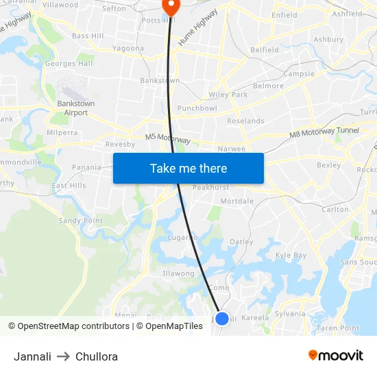 Jannali to Chullora map