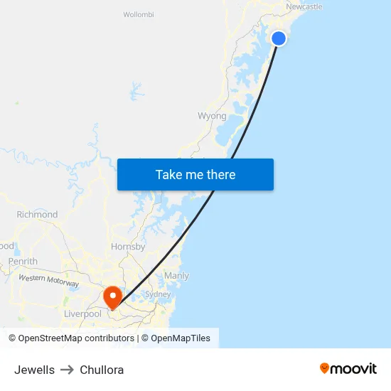 Jewells to Chullora map