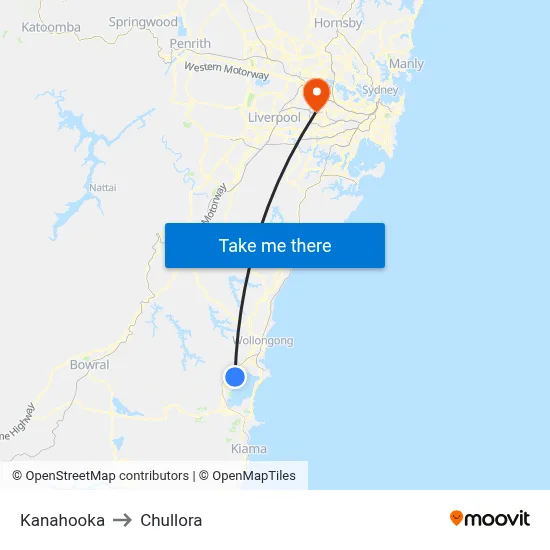 Kanahooka to Chullora map