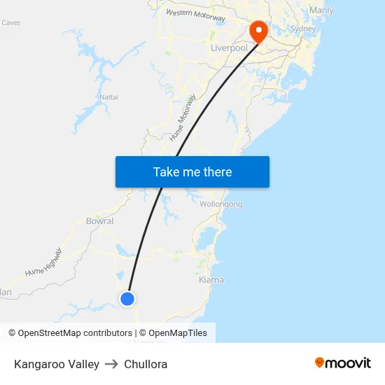 Kangaroo Valley to Chullora map