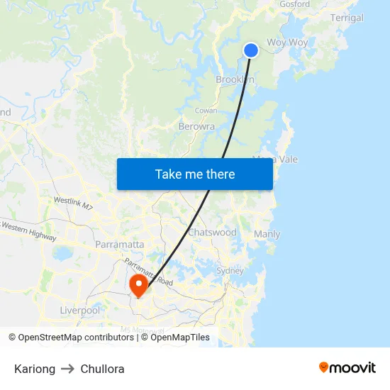 Kariong to Chullora map