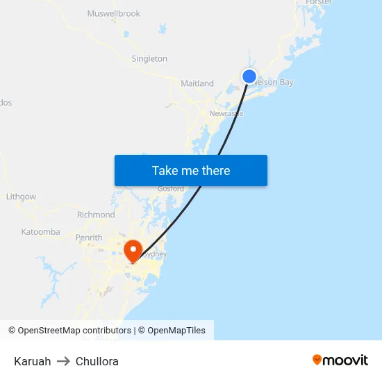 Karuah to Chullora map