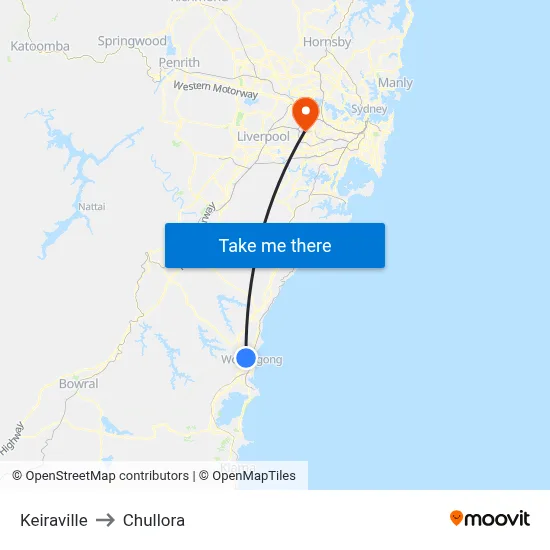 Keiraville to Chullora map