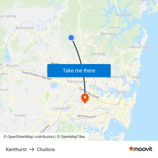 Kenthurst to Chullora map