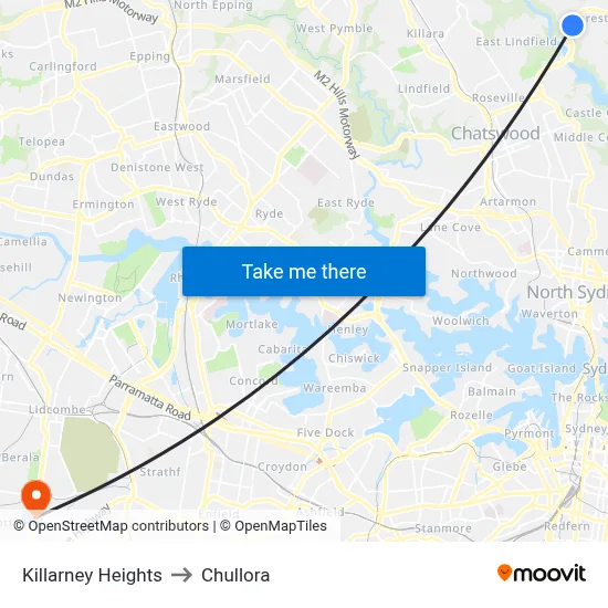 Killarney Heights to Chullora map