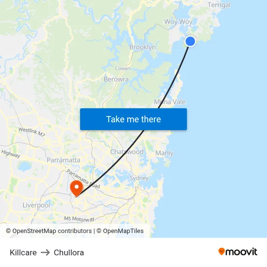 Killcare to Chullora map