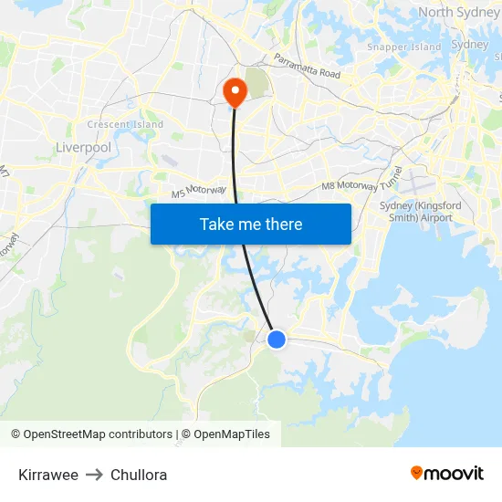 Kirrawee to Chullora map