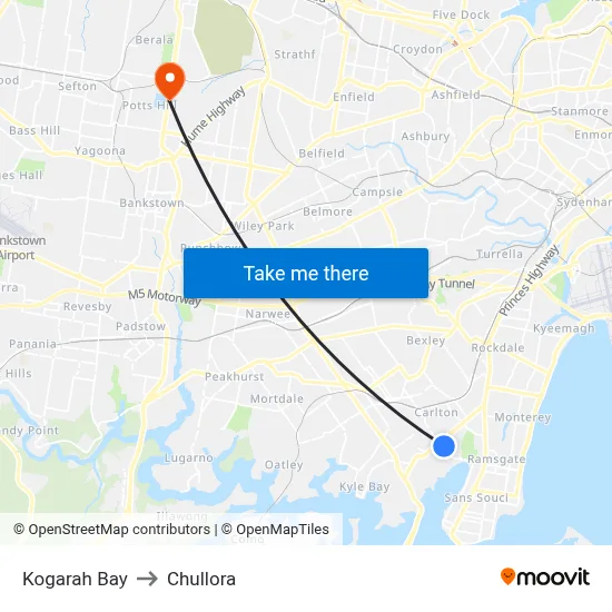 Kogarah Bay to Chullora map