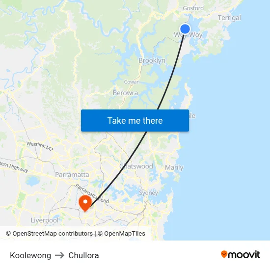 Koolewong to Chullora map