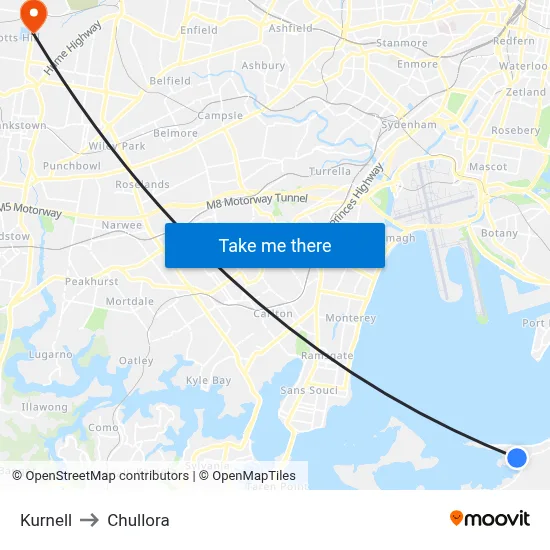 Kurnell to Chullora map